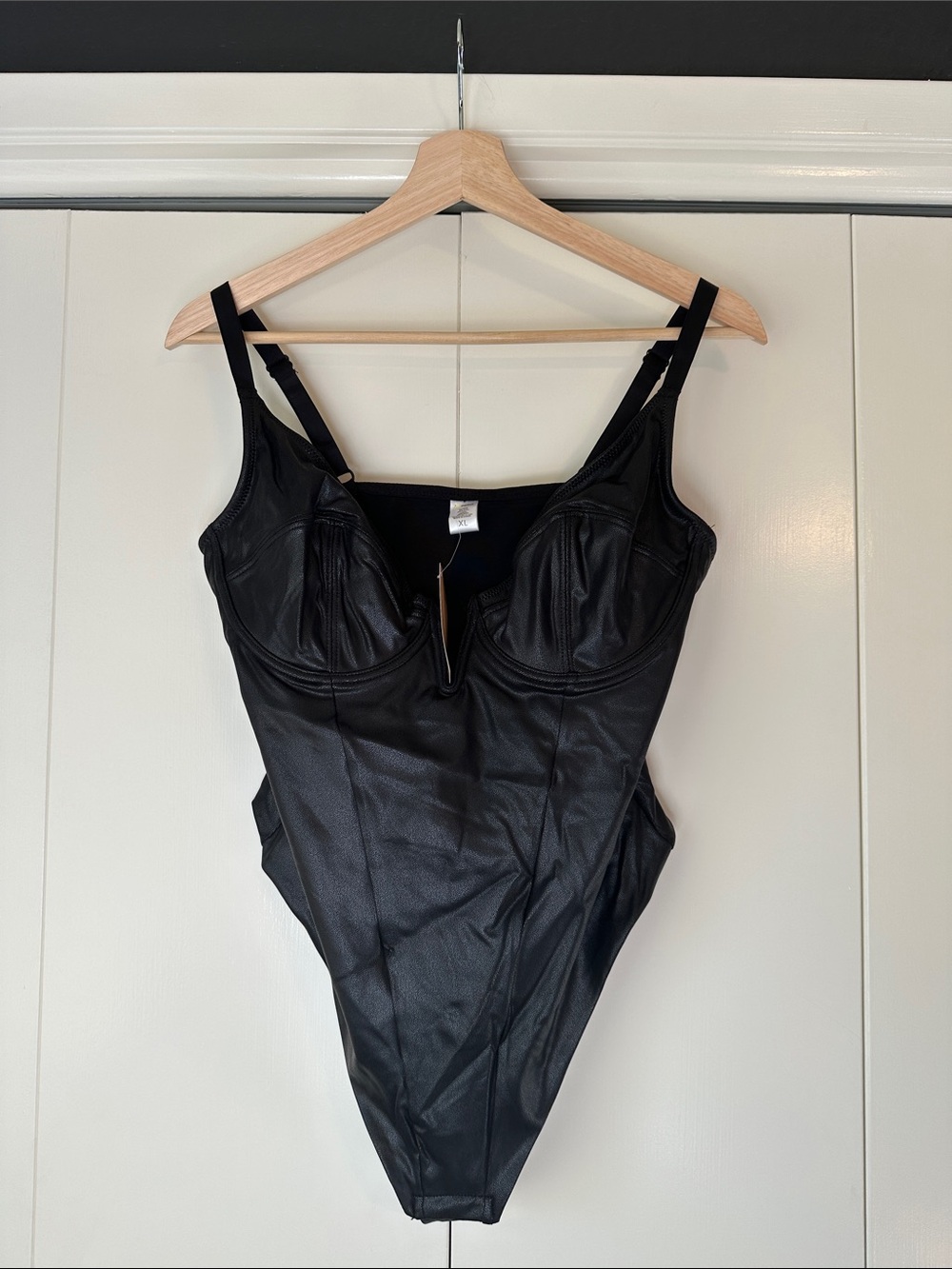 NWT Popilush Black Faux-Leather Bodysuit - XL
